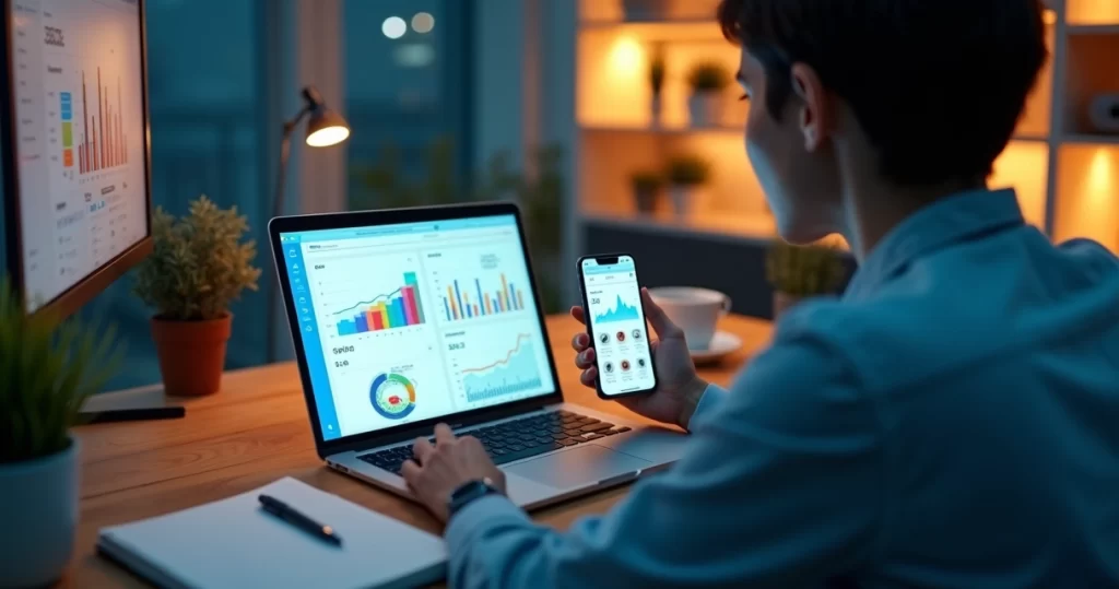 Conversão em E-commerce: 7 Estratégias para Vender Mais 2 Gestor analisando métricas de conversão em loja virtual na tela de um notebook