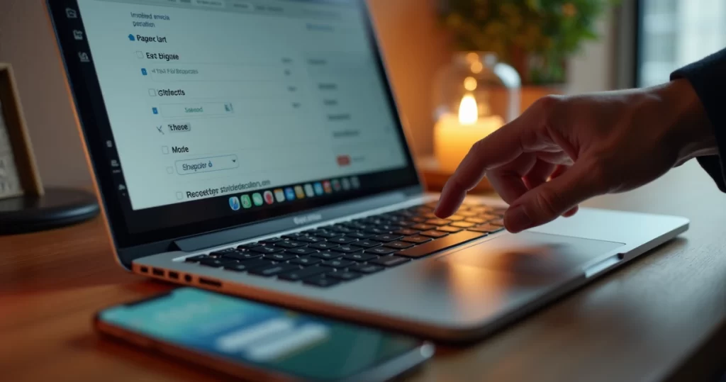 Abandono de carrinho: 10 soluções práticas para e-commerce 3 Consumidor clicando para desistir da compra no carrinho em loja virtual com laptop e smartphone, ambiente moderno e sofisticado