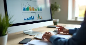 Tela de computador com gráfico de cliques em queda em painel de Google Ads